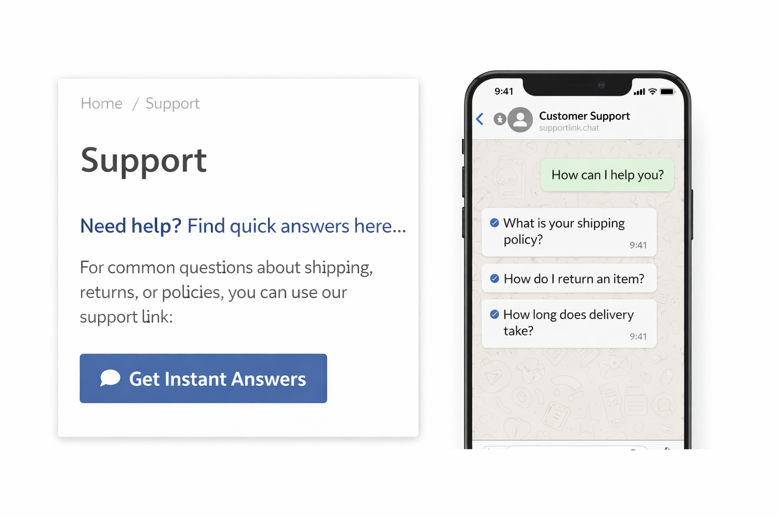 Illustrative example: simple flow showing how the support link is used